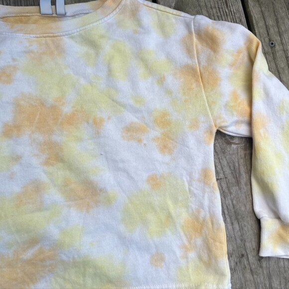 Z By Zella Womens Pullover Sweatshirt Yellow White Crop Tie Dye Crew Neck Medium - Picture 3 of 9